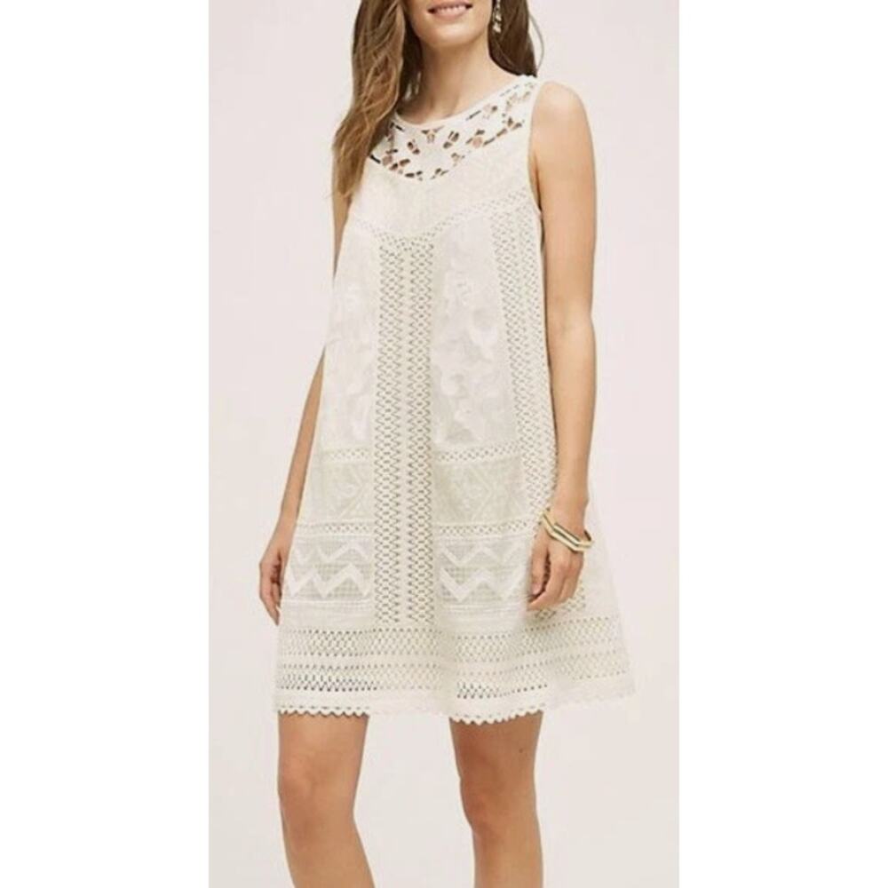 Vanessa Virginia for Anthropologie Cottonwood Lace Crochet Dress, Ivory, Size 2